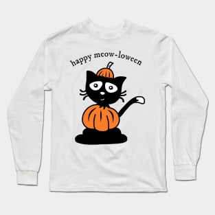 Happy Meow-loween Black Cat Halloween Pumpkin Costume Long Sleeve T-Shirt